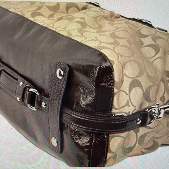 COACH Tan/Brown Ashley Signature Satin Satchel 2WAY Convertible Detachable Strap - Picture 4 of 14